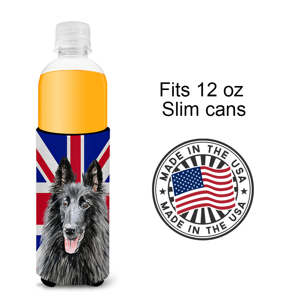 Belgian Sheepdog with English Union Jack British Flag Ultra Beverage Insulators for slim cans SC9855MUK.