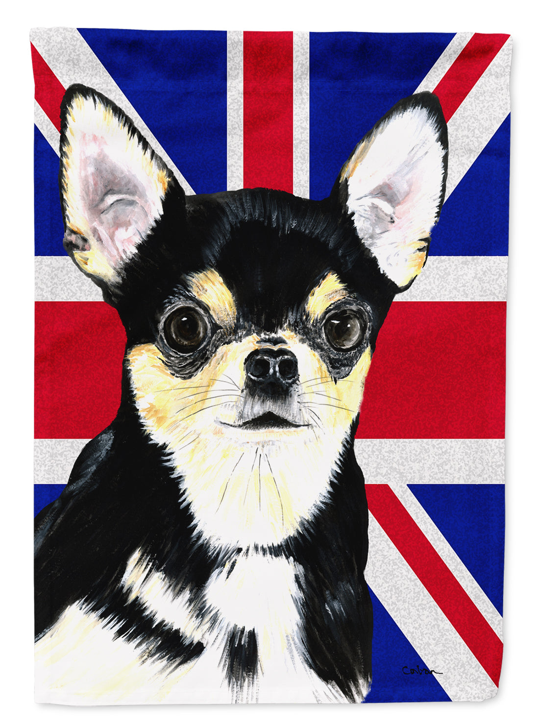 Chihuahua with English Union Jack British Flag Flag Canvas House Size SC9856CHF  the-store.com.