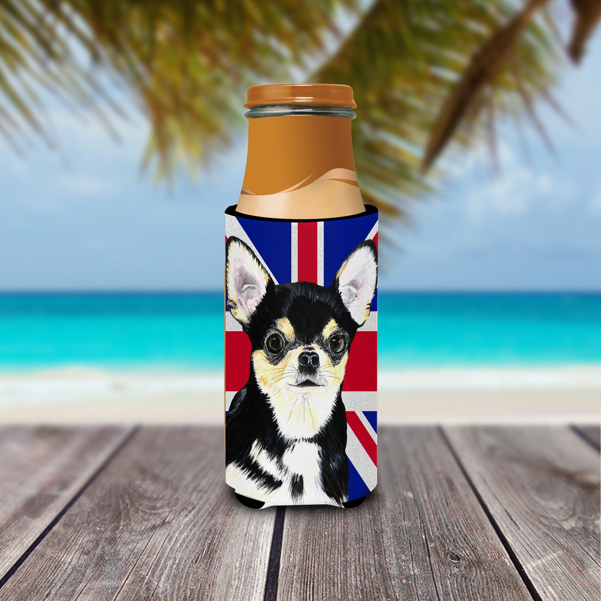 Chihuahua with English Union Jack British Flag Ultra Beverage Insulators for slim cans SC9856MUK.