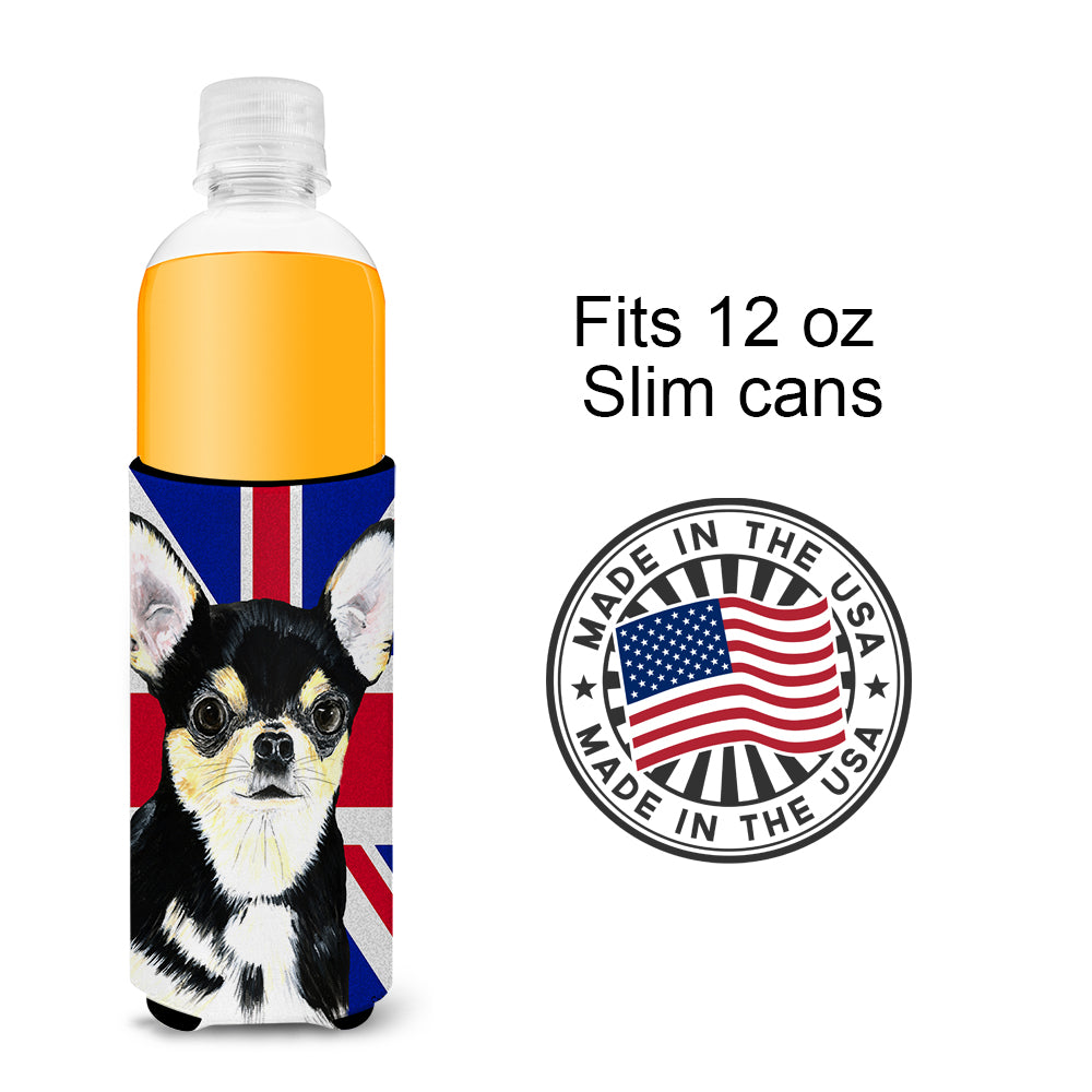 Chihuahua with English Union Jack British Flag Ultra Beverage Insulators for slim cans SC9856MUK.