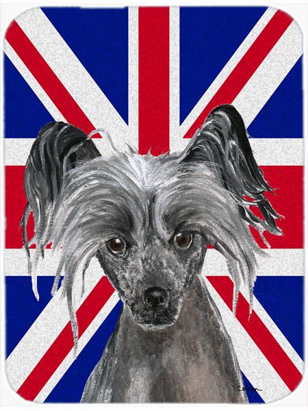 Chinese Crested with English Union Jack British Flag Glass Cutting Board Large Size SC9857LCB by Caroline&#39;s Treasures