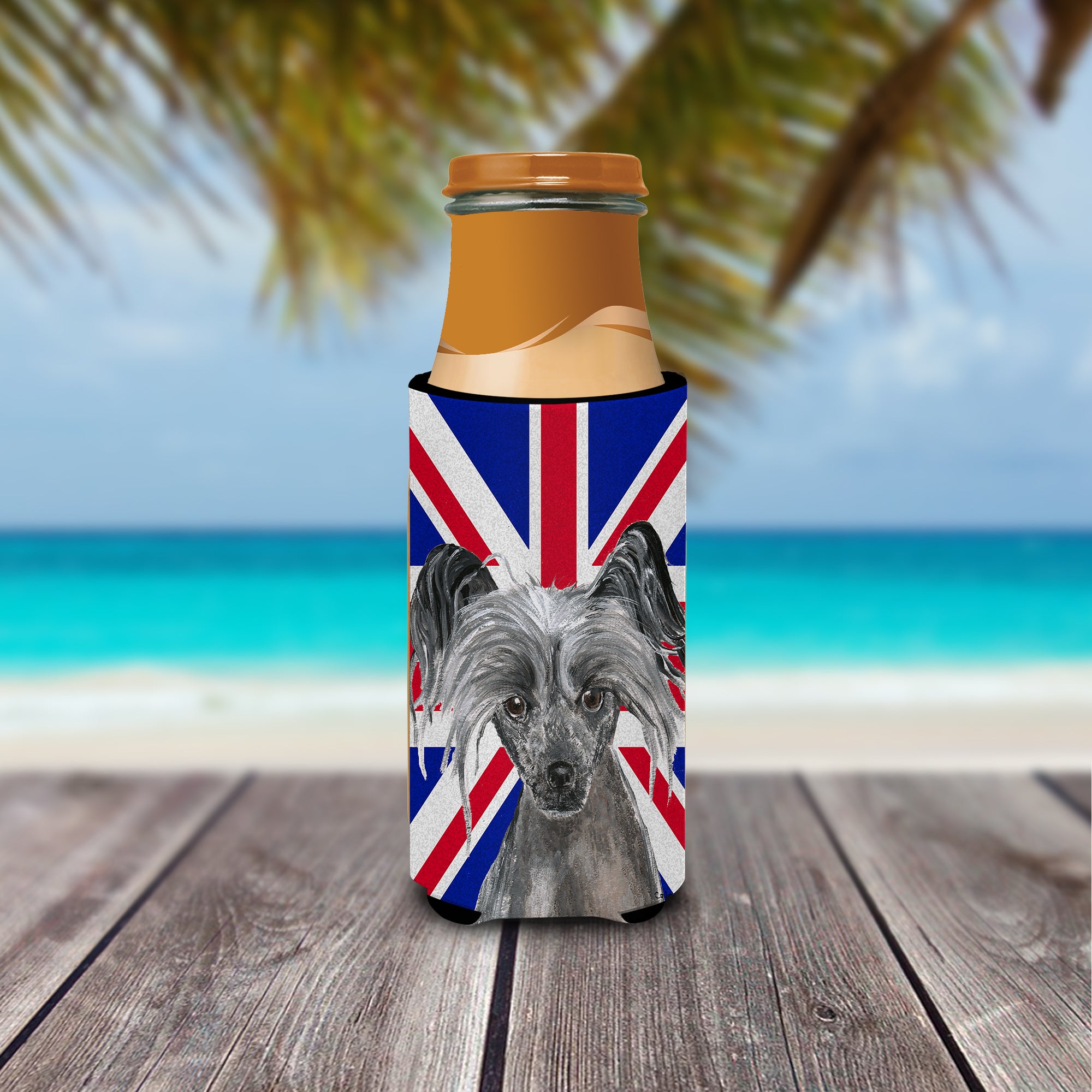 Chinese Crested with English Union Jack British Flag Ultra Beverage Insulators for slim cans SC9857MUK.