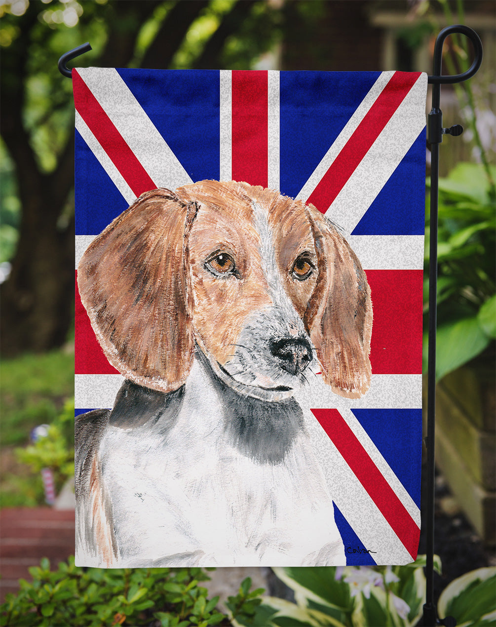English Foxhound with English Union Jack British Flag Flag Garden Size
