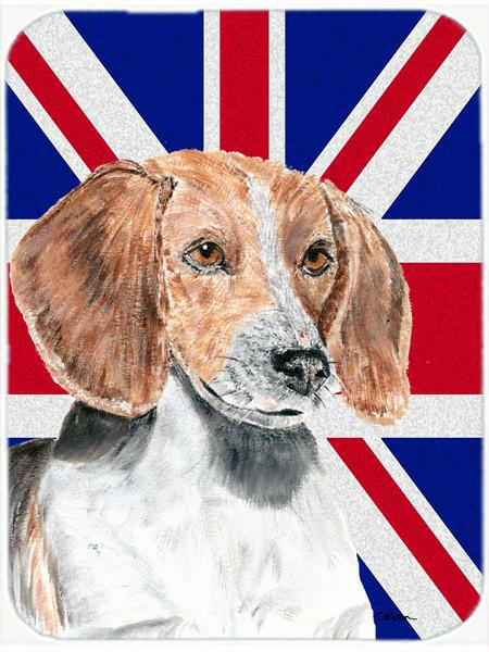 Caroline's Treasures English Foxhound with English Union Jack British Flag Glass Cutting Boards – Durable, Decorative Kitchen Art Large Size SC9858LCB