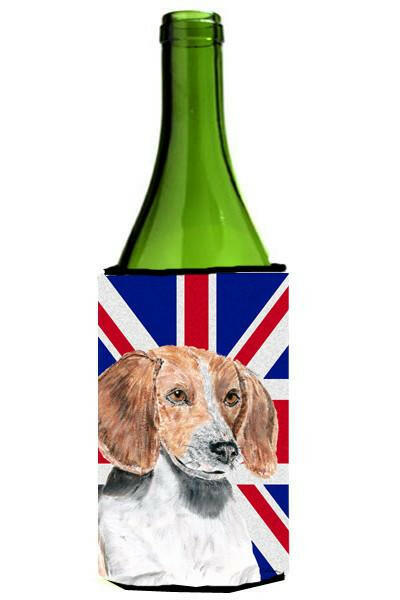 English Foxhound with English Union Jack British Flag Wine Bottle Beverage Insulator Hugger SC9858LITERK by Caroline&#39;s Treasures