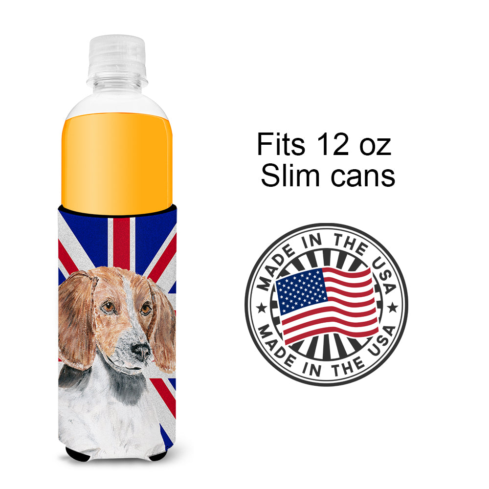 English Foxhound with English Union Jack British Flag Ultra Beverage Insulators for slim cans SC9858MUK.