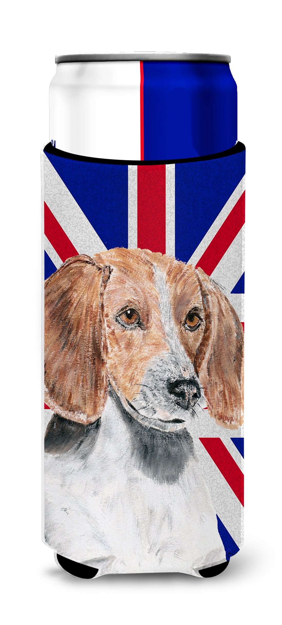 English Foxhound with English Union Jack British Flag Ultra Beverage Insulators for slim cans SC9858MUK.