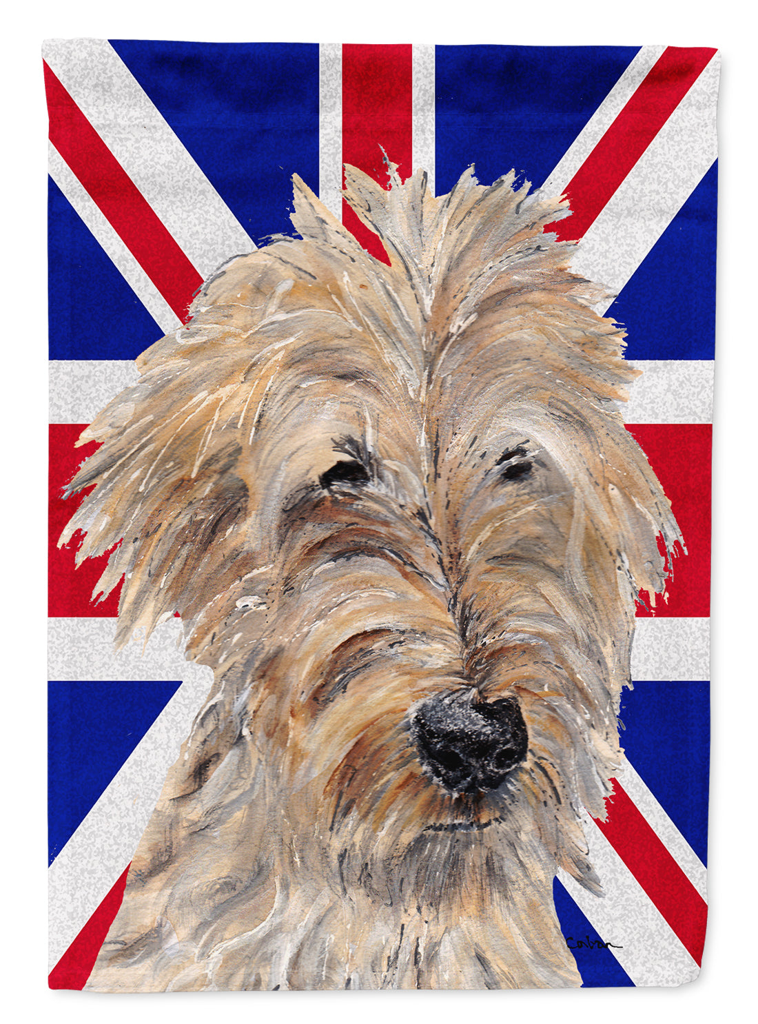 Golden Doodle with English Union Jack British Flag Flag Canvas House Size SC9859CHF  the-store.com.