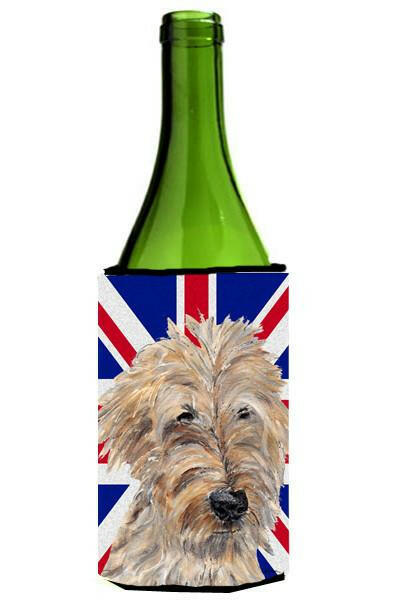Golden Doodle with English Union Jack British Flag Wine Bottle Beverage Insulator Hugger SC9859LITERK by Caroline&#39;s Treasures