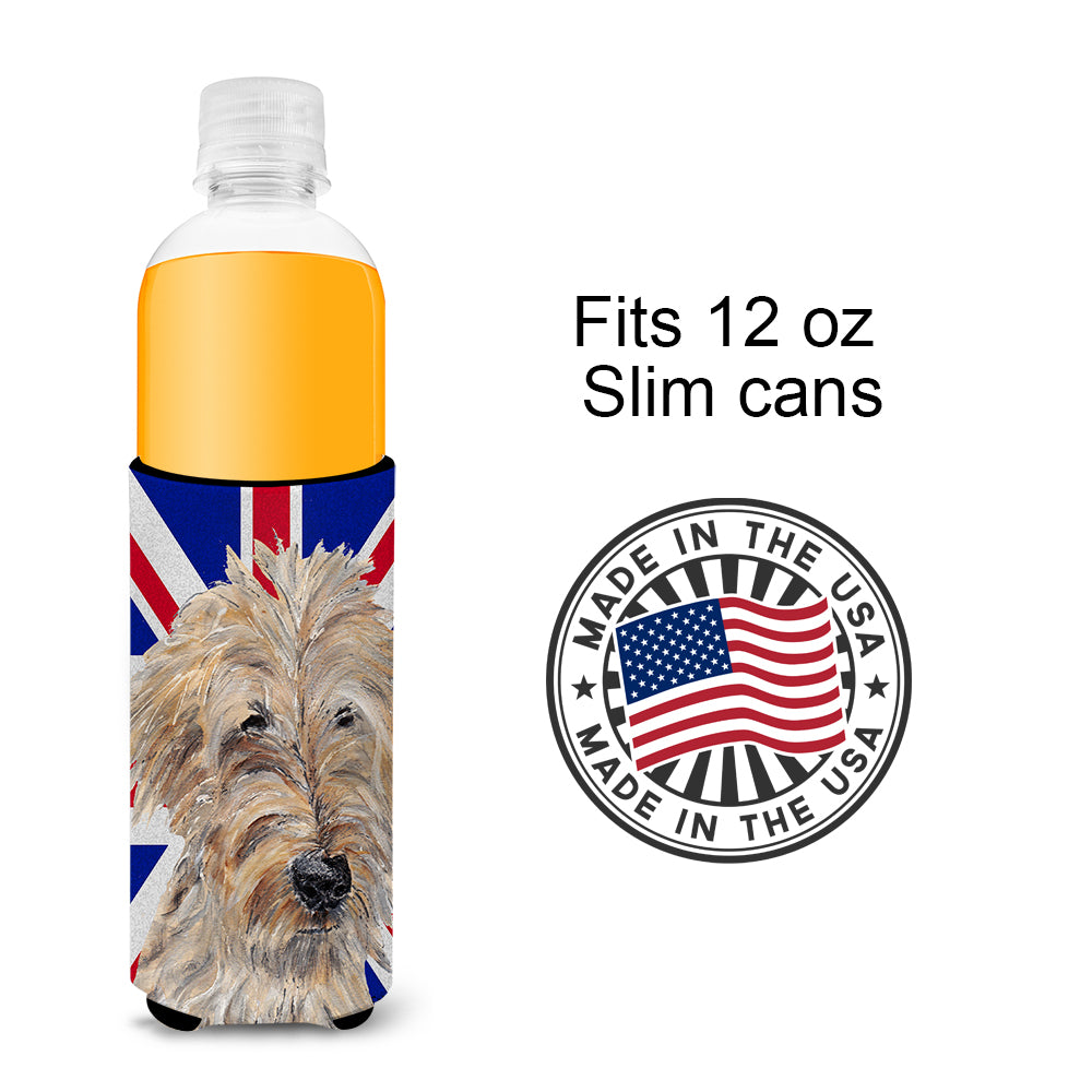 Golden Doodle with English Union Jack British Flag Ultra Beverage Insulators for slim cans SC9859MUK.
