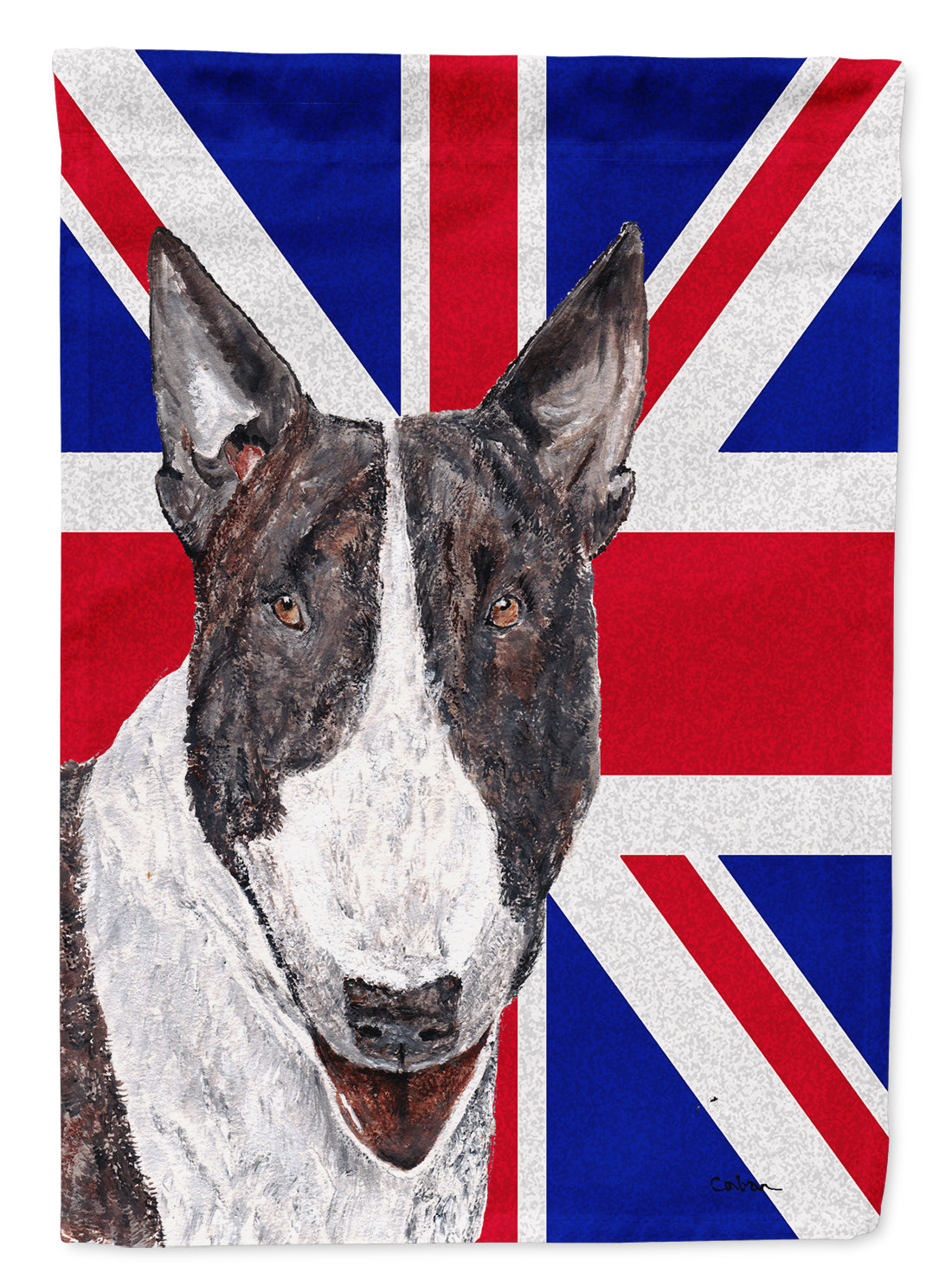Bull Terrier with Engish Union Jack British Flag Flag Canvas House Size SC9861CHF  the-store.com.