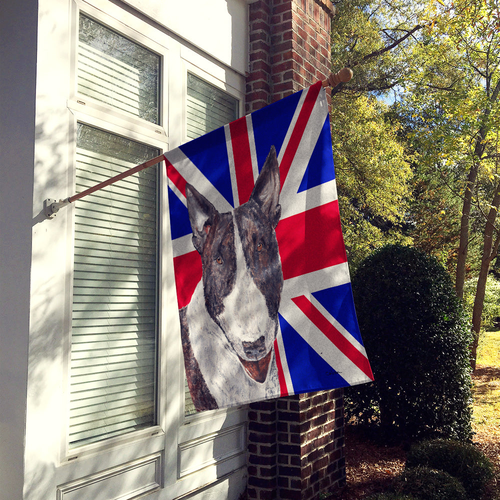 Bull Terrier with Engish Union Jack British Flag Flag Canvas House Size SC9861CHF  the-store.com.