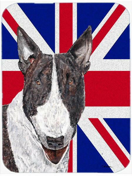 Bull Terrier with Engish Union Jack British Flag Glass Cutting Board Large Size SC9861LCB by Caroline&#39;s Treasures
