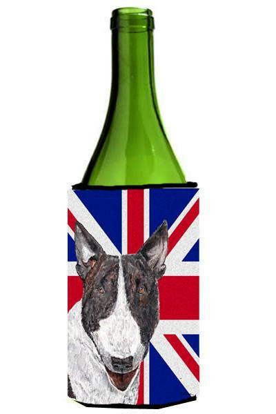 Bull Terrier with Engish Union Jack British Flag Wine Bottle Beverage Insulator Hugger SC9861LITERK by Caroline&#39;s Treasures