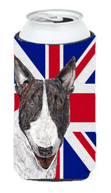 Bull Terrier with Engish Union Jack British Flag Tall Boy Beverage Insulator Hugger SC9861TBC by Caroline&#39;s Treasures