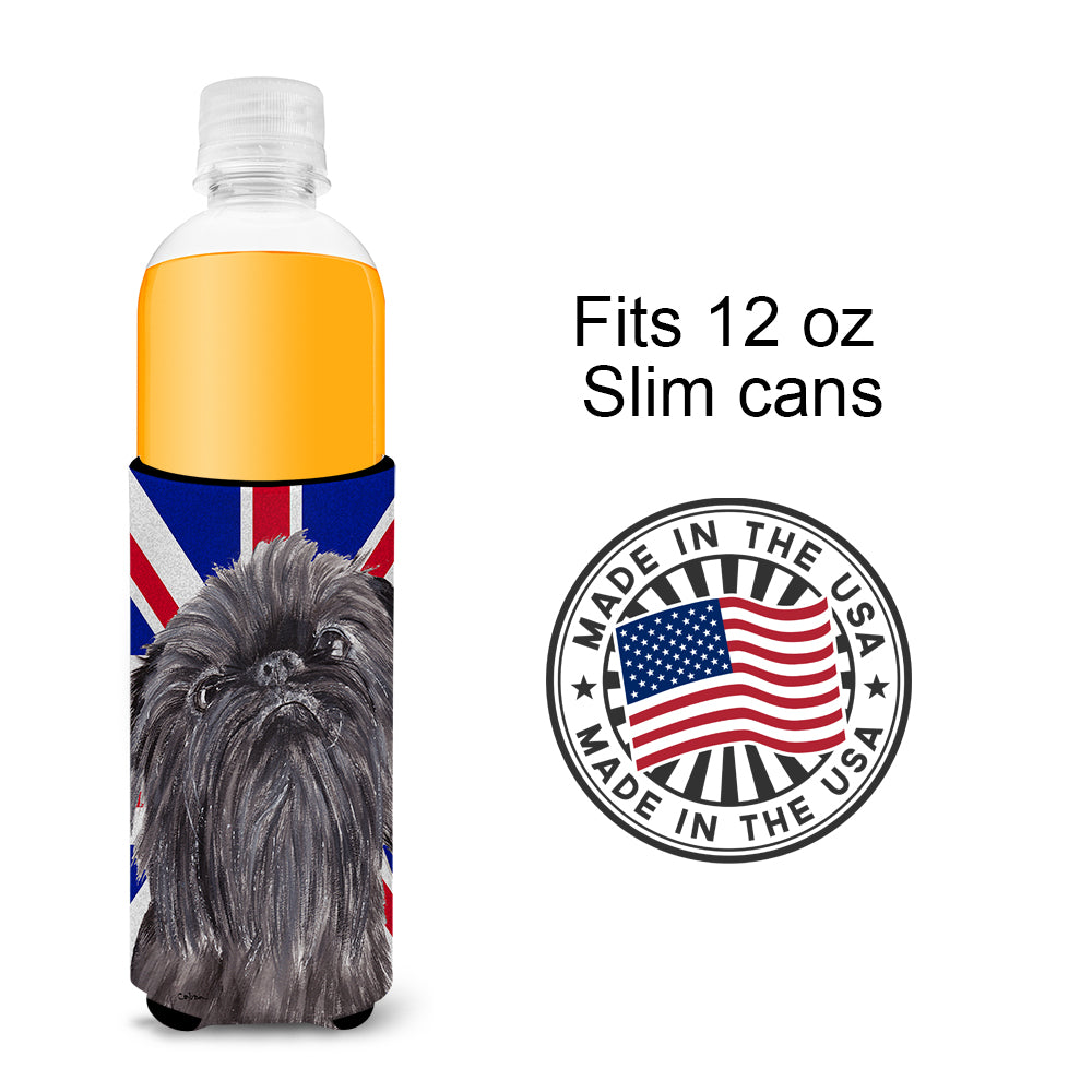Brussels Griffon with Engish Union Jack British Flag Ultra Beverage Insulators for slim cans SC9863MUK.