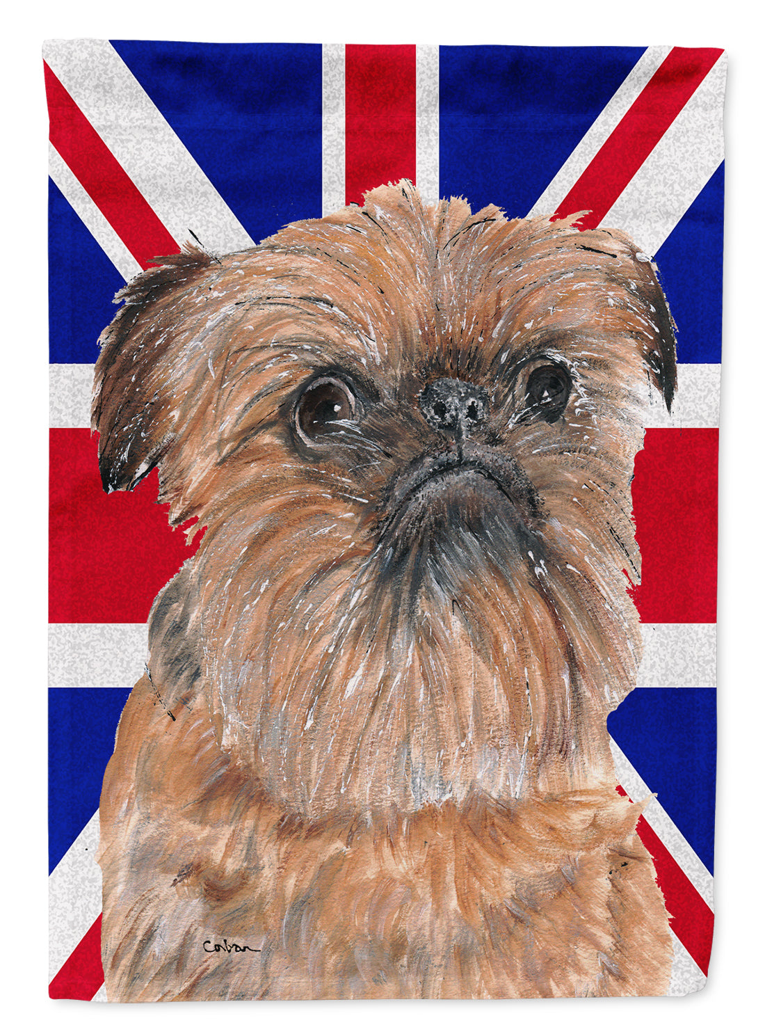 Brussels Griffon with Engish Union Jack British Flag Flag Canvas House Size SC9864CHF  the-store.com.