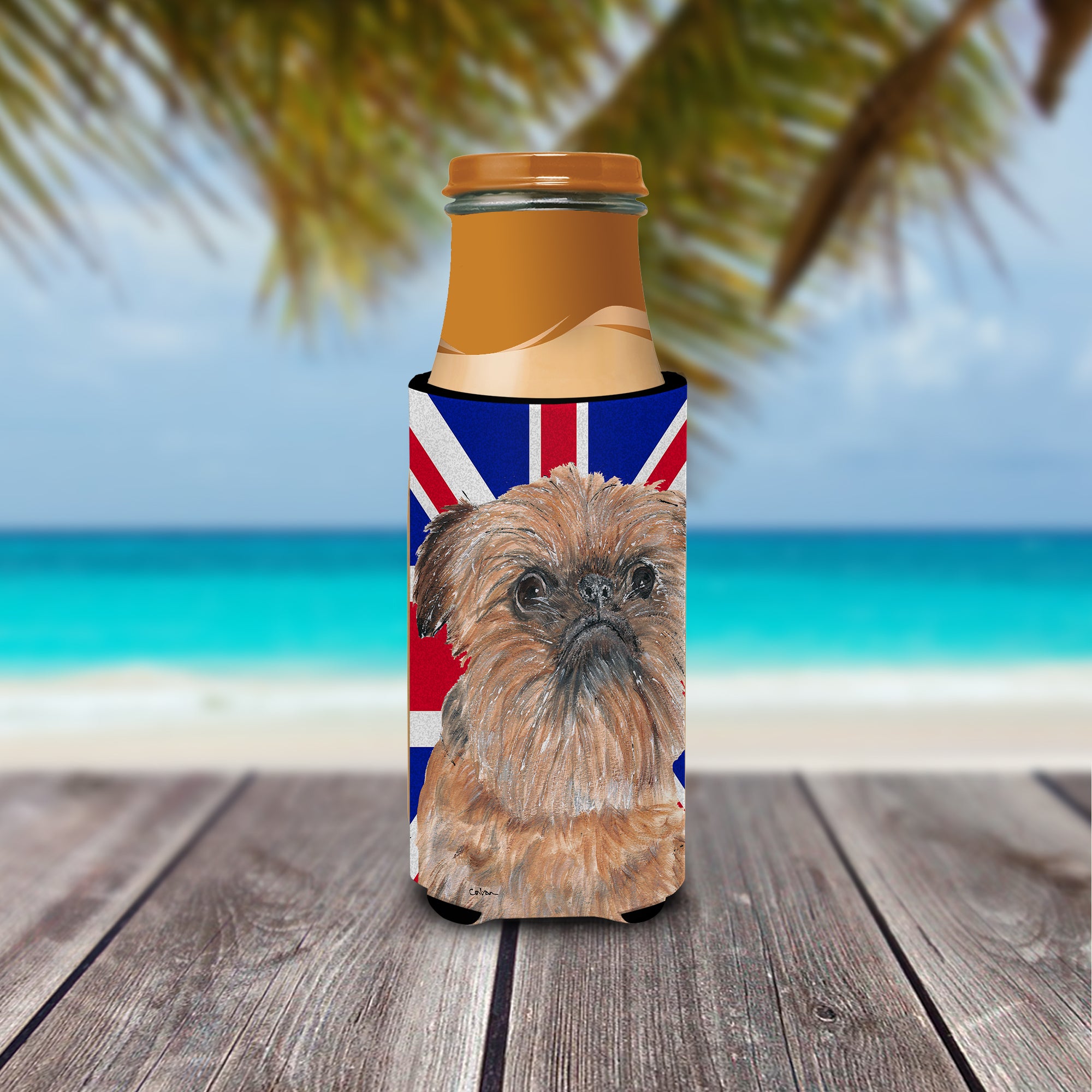 Brussels Griffon with Engish Union Jack British Flag Ultra Beverage Insulators for slim cans SC9864MUK.