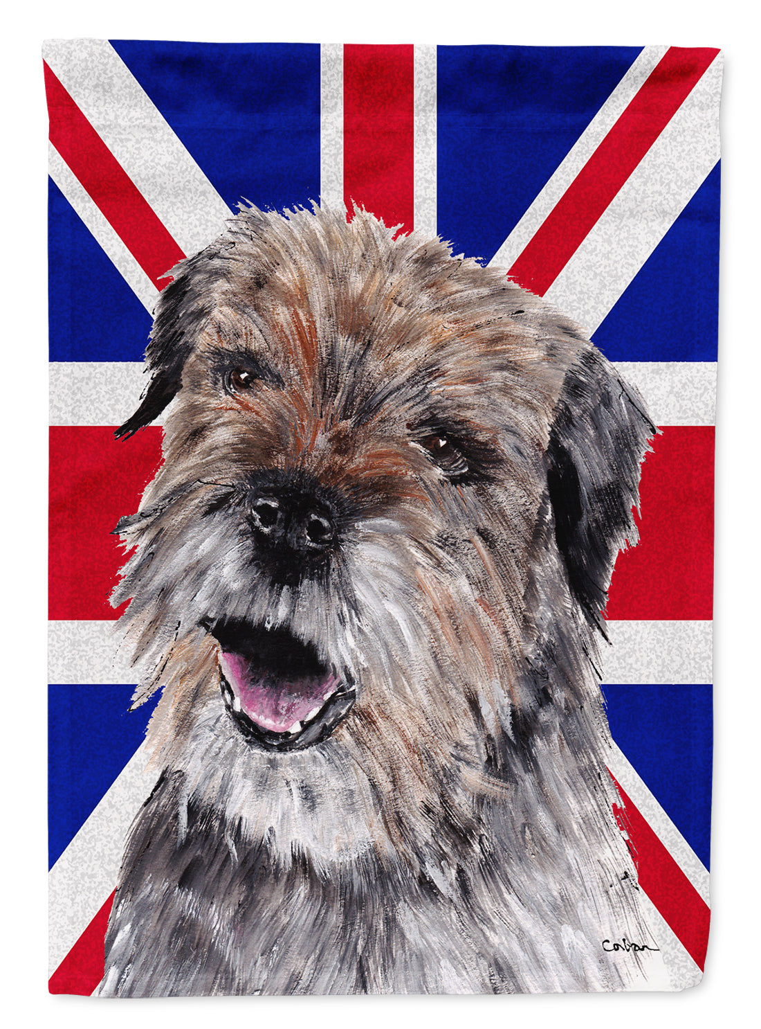 Border Terrier with Engish Union Jack British Flag Flag Canvas House Size SC9865CHF
