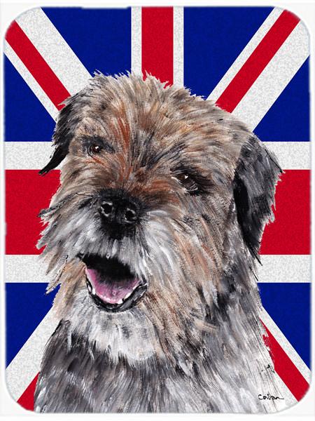 Border Terrier with Engish Union Jack British Flag Glass Cutting Board Large Size SC9865LCB by Caroline&#39;s Treasures