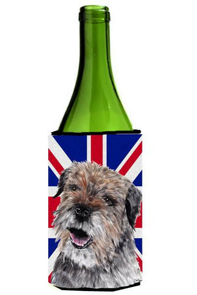 Border Terrier with Engish Union Jack British Flag Wine Bottle Beverage Insulator Hugger SC9865LITERK by Caroline&#39;s Treasures