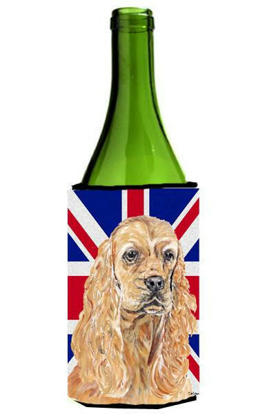 Buff Cocker Spaniel with Engish Union Jack British Flagg Wine Bottle Beverage Insulator Hugger SC9866LITERK by Caroline&#39;s Treasures