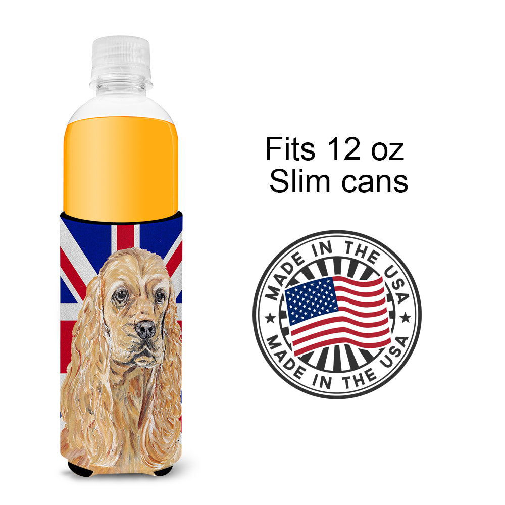 Buff Cocker Spaniel with Engish Union Jack British Flag Ultra Beverage Insulators for slim cans SC9866MUK.