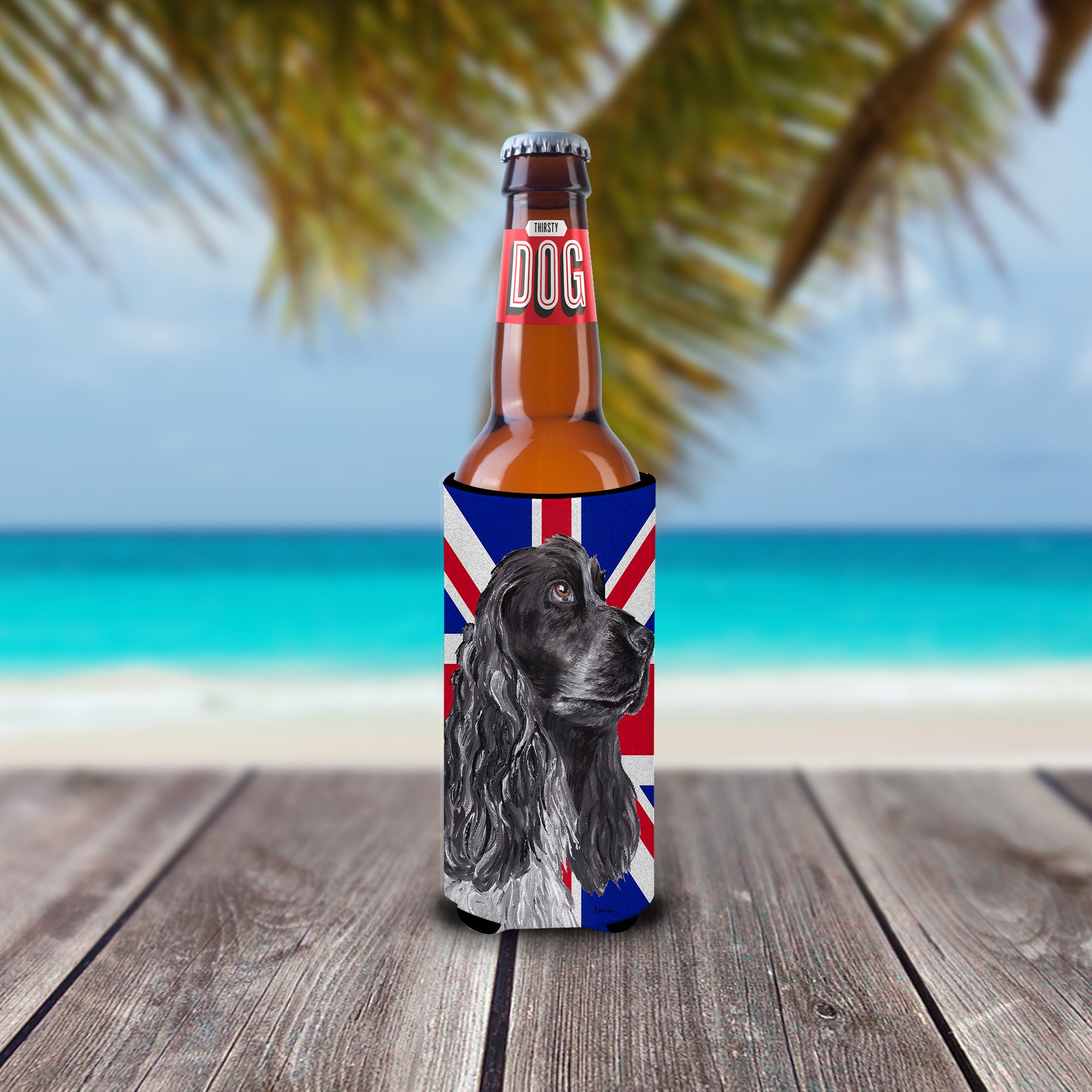 Black Cocker Spaniel with Engish Union Jack British Flag Ultra Beverage Insulators for slim cans SC9868MUK.