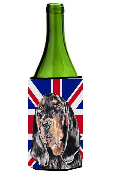 Black and Tan Coonhound with Engish Union Jack British Flag Wine Bottle Beverage Insulator Hugger SC9869LITERK by Caroline&#39;s Treasures