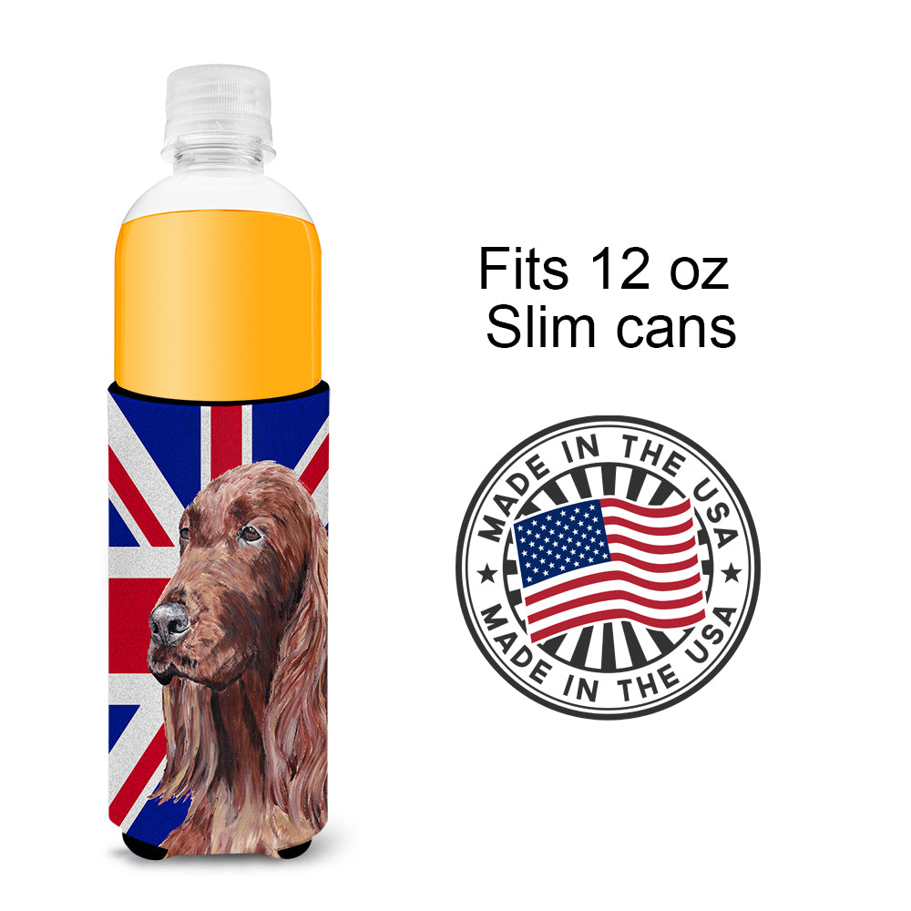 Irish Setter with Engish Union Jack British Flag Ultra Beverage Insulators for slim cans SC9870MUK.