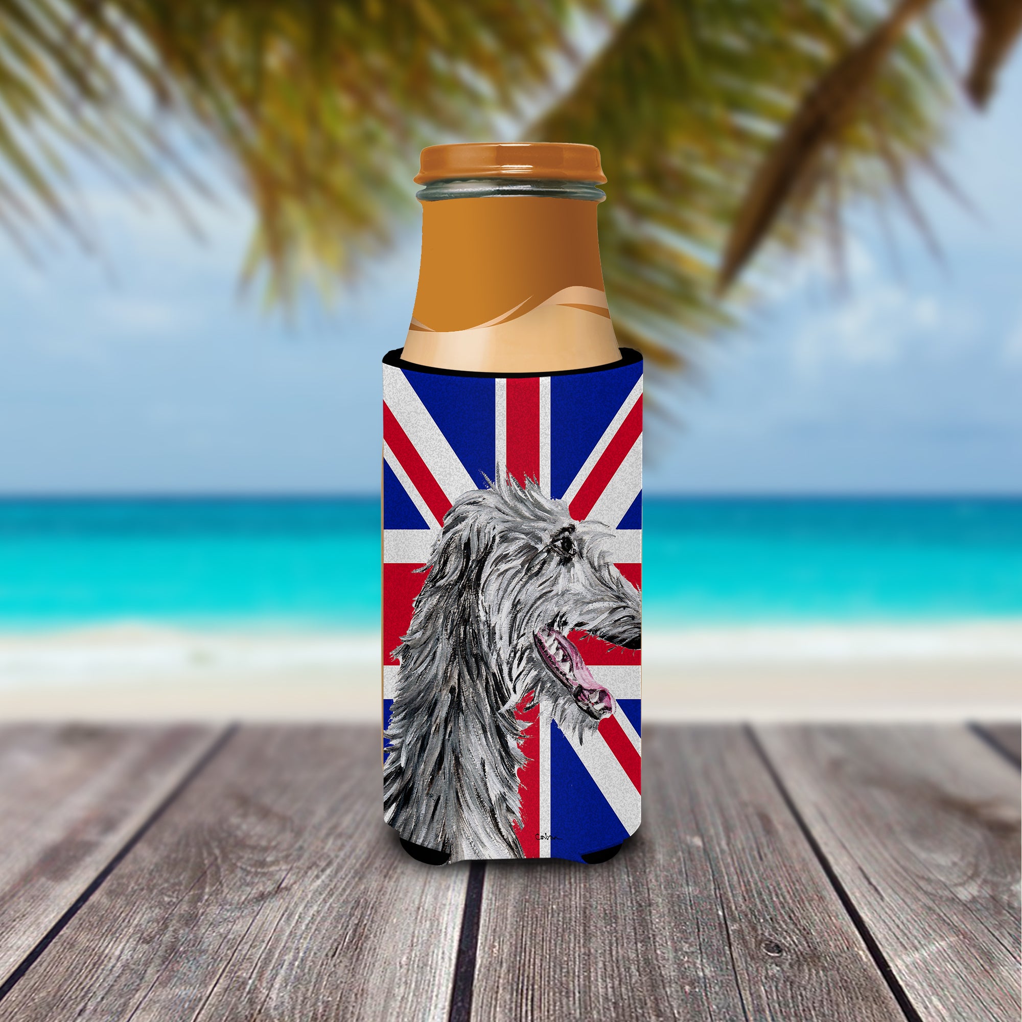 Scottish Deerhound with English Union Jack British Flag Ultra Beverage Insulators for slim cans SC9871MUK.