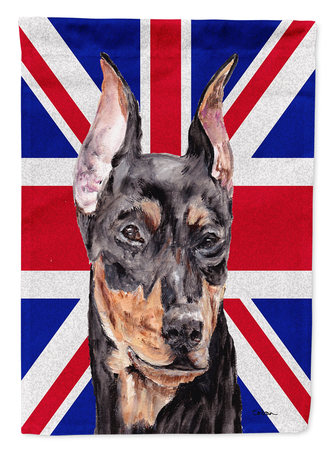 German Pinscher with English Union Jack British Flag Flag Canvas House Size SC9872CHF  the-store.com.