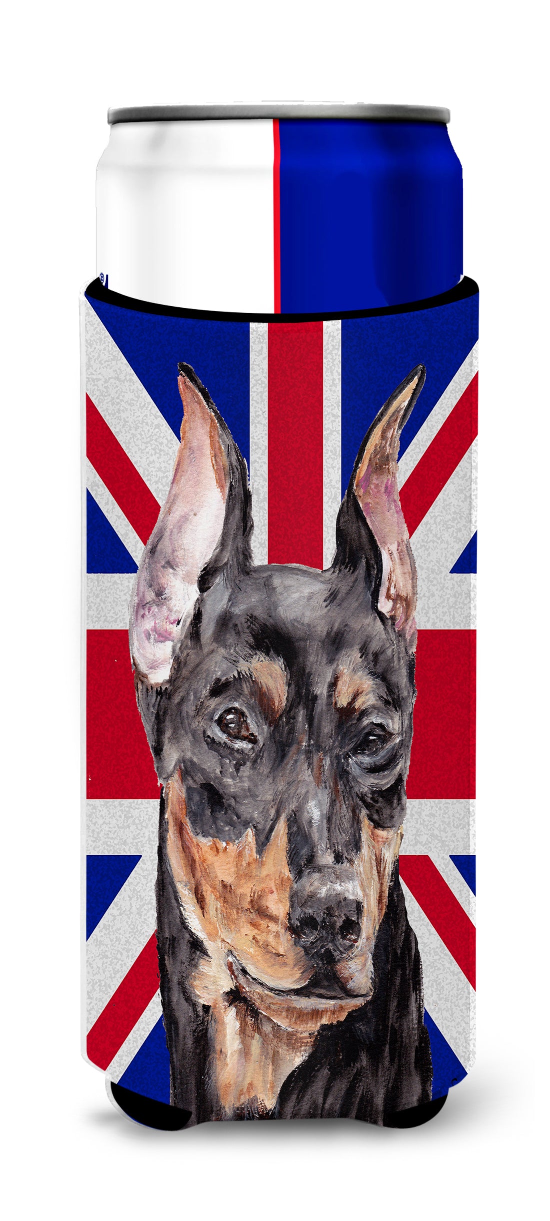 German Pinscher with English Union Jack British Flag Ultra Beverage Insulators for slim cans SC9872MUK.