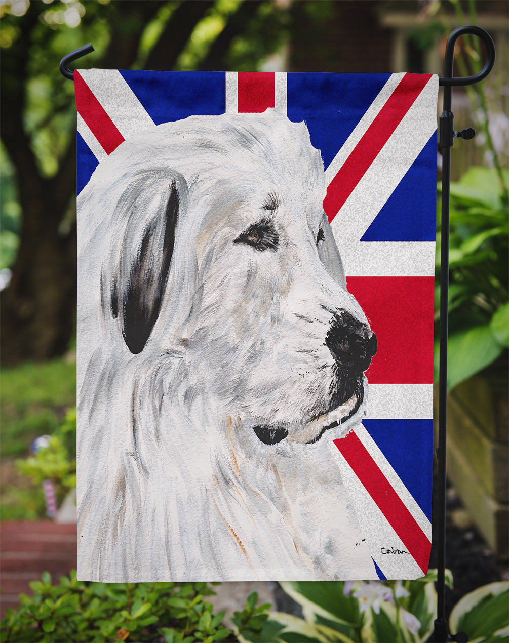 Great Pyrenees with English Union Jack British Flag Flag Garden Size SC9873GF  the-store.com.