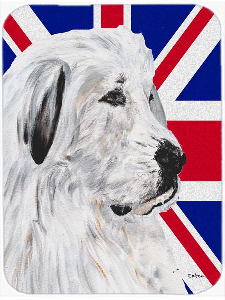 Great Pyrenees with English Union Jack British Flag Glass Cutting Board Large Size SC9873LCB by Caroline&#39;s Treasures