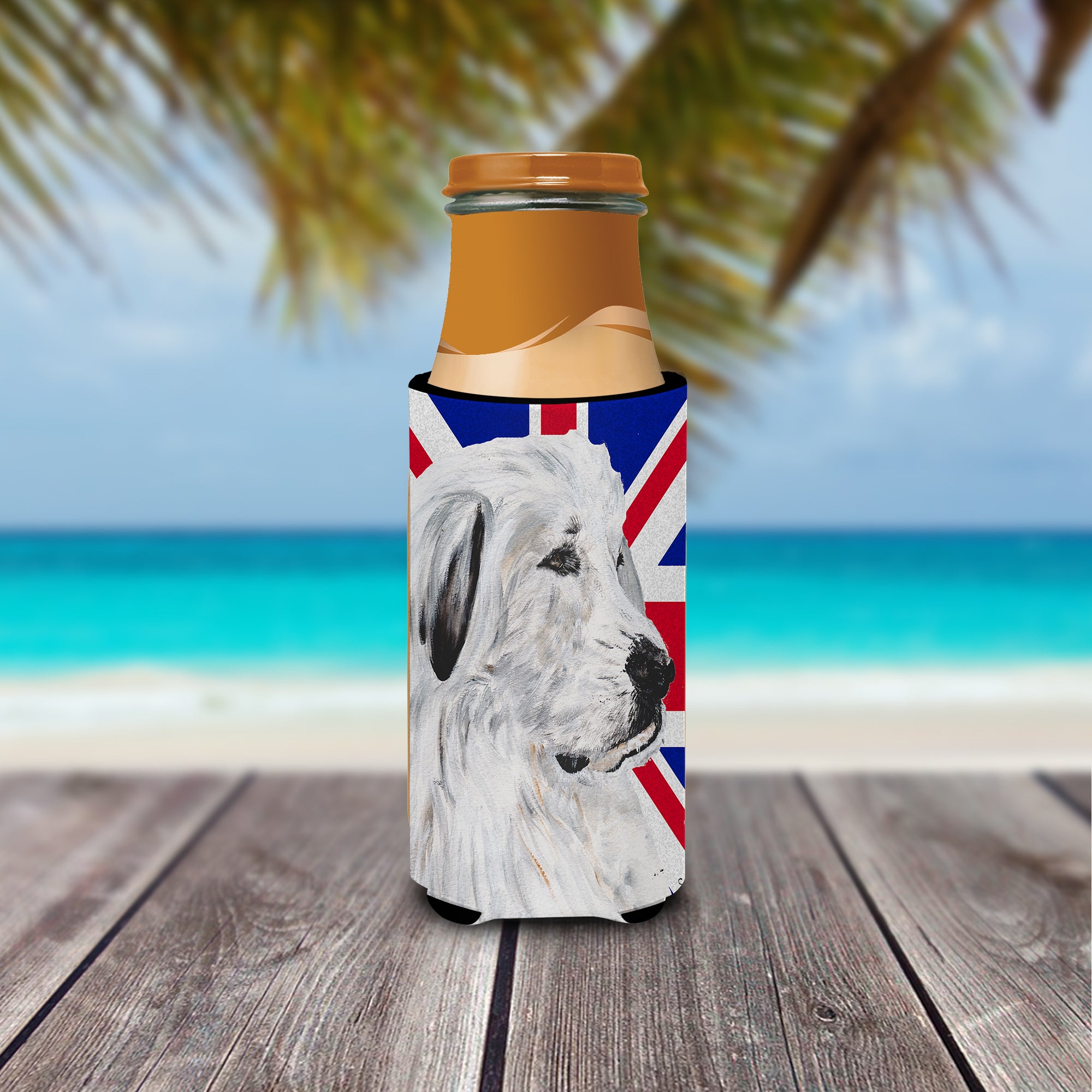Great Pyrenees with English Union Jack British Flag Ultra Beverage Insulators for slim cans SC9873MUK.