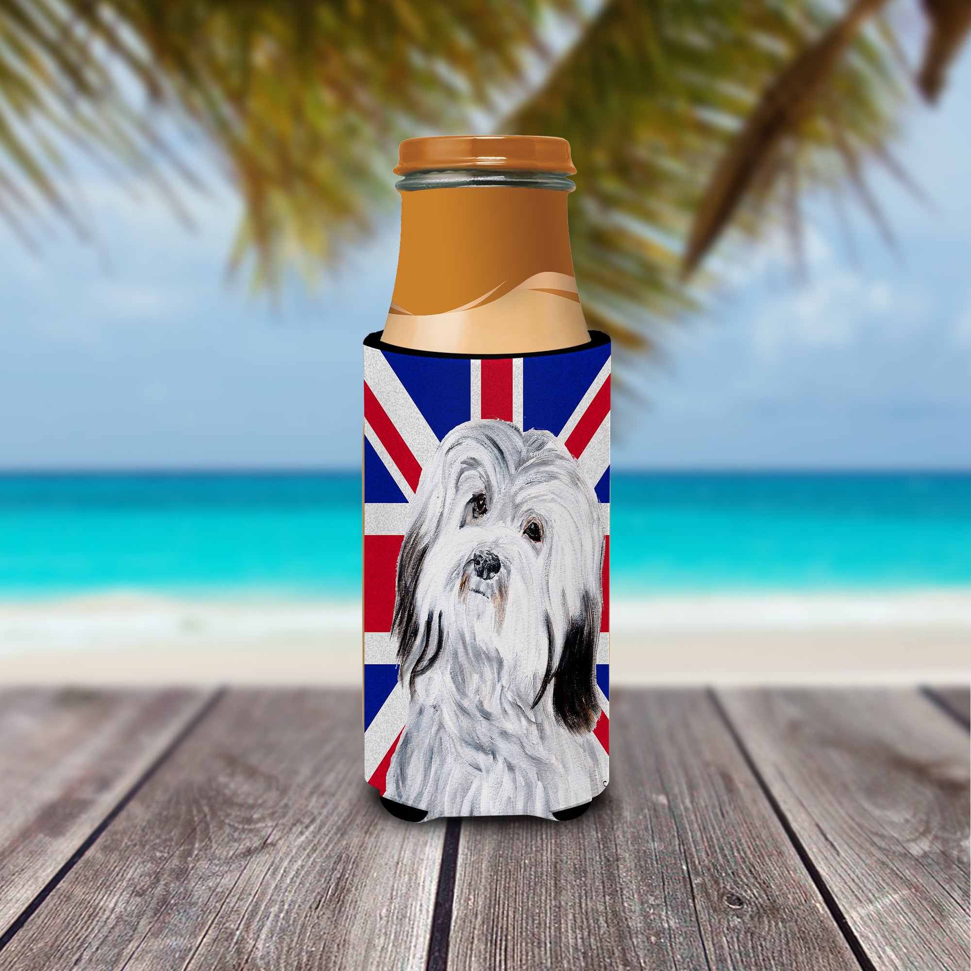 Havanese with English Union Jack British Flag Ultra Beverage Insulators for slim cans SC9874MUK.