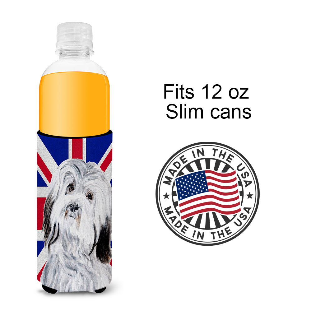Havanese with English Union Jack British Flag Ultra Beverage Insulators for slim cans SC9874MUK.