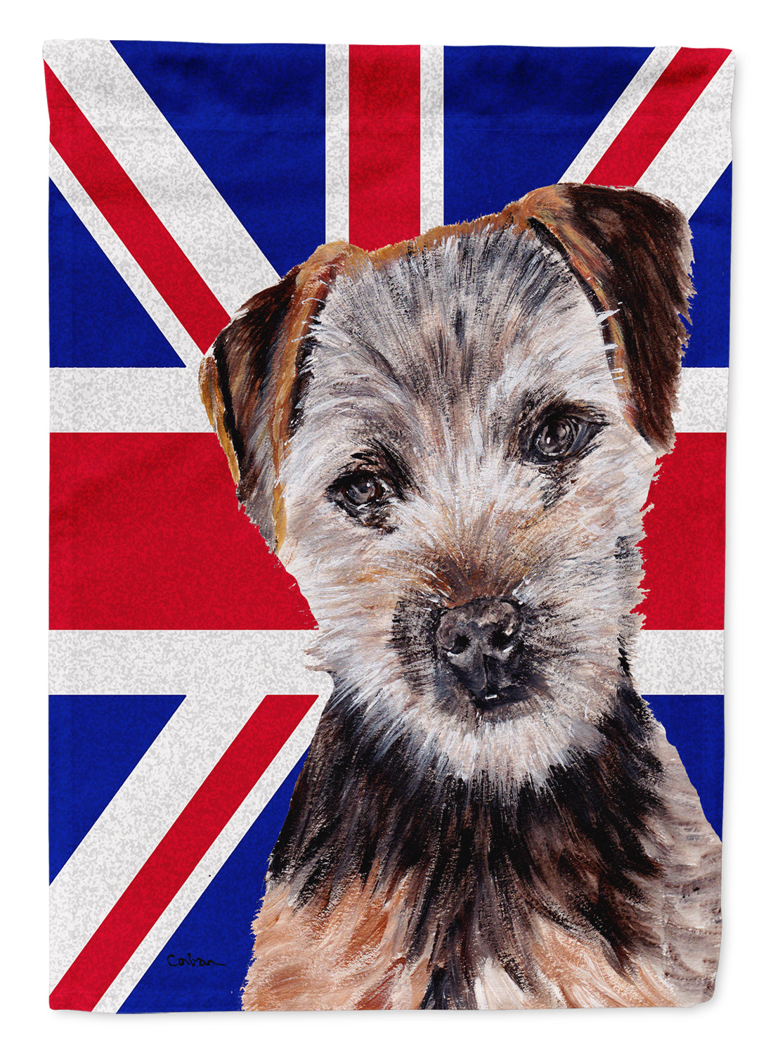 Norfolk Terrier Puppy with English Union Jack British Flag Flag Canvas House Size SC9876CHF