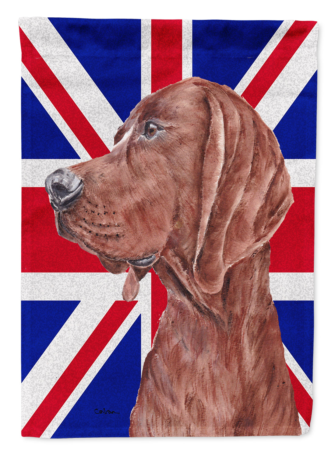 Redbone Coonhound with English Union Jack British Flag Flag Canvas House Size SC9880CHF  the-store.com.