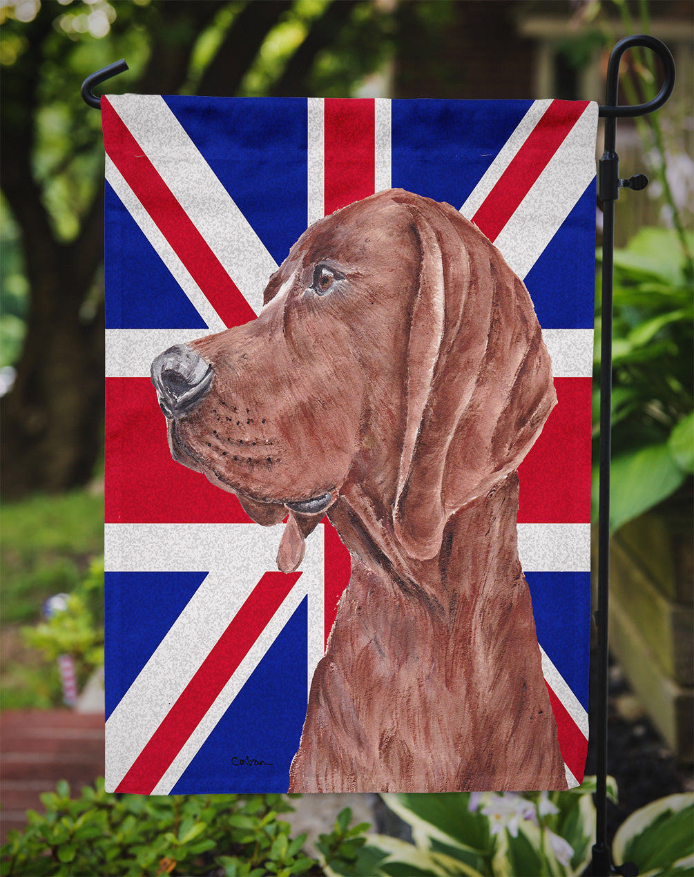 Redbone Coonhound with English Union Jack British Flag Flag Garden Size SC9880GF