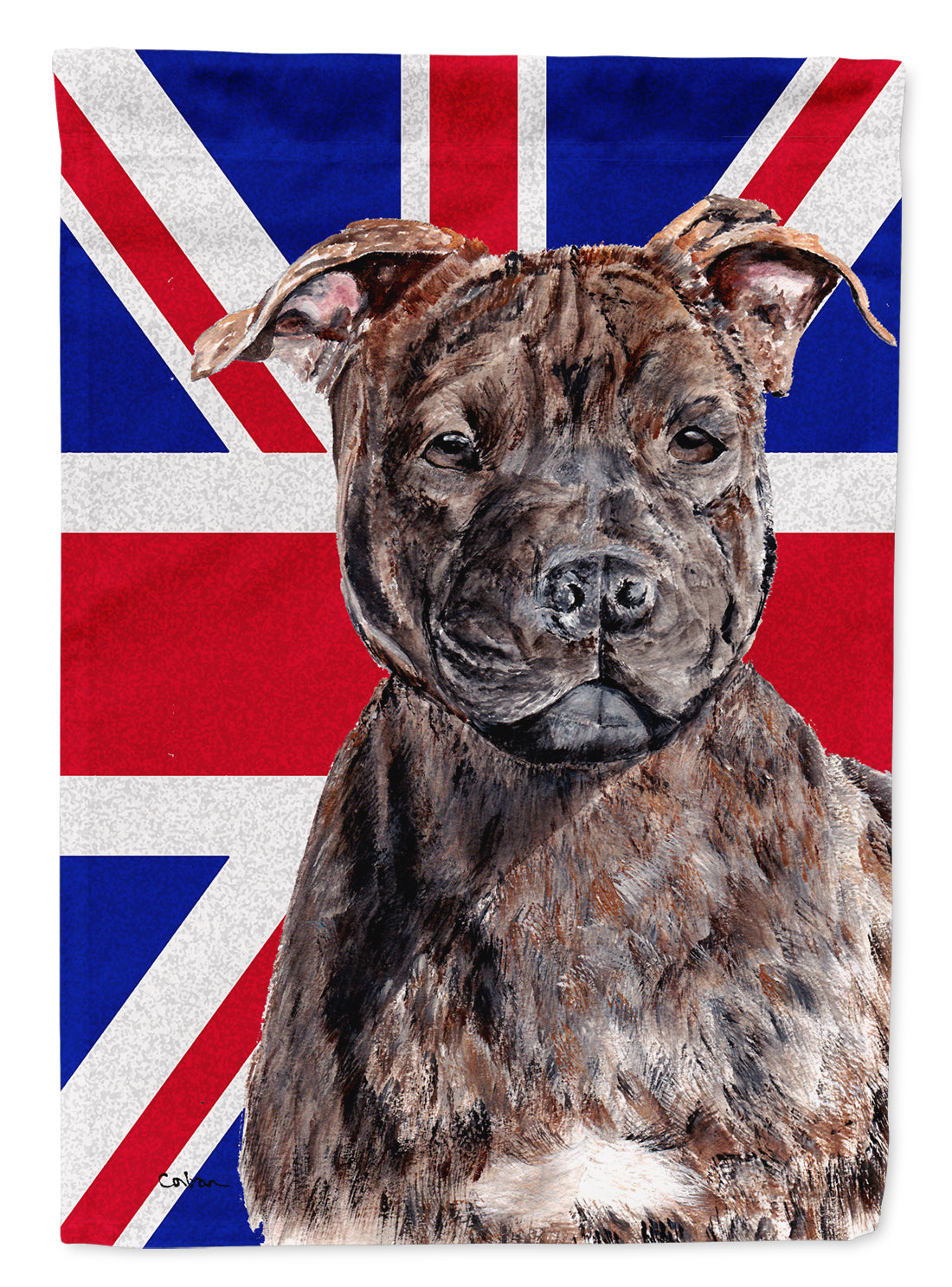 Staffordshire Bull Terrier Staffie with English Union Jack British Flag Flag Canvas House Size SC9882CHF  the-store.com.