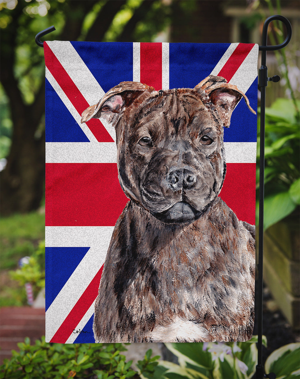 Staffordshire Bull Terrier Staffie with English Union Jack British Flag Flag Garden Size SC9882GF