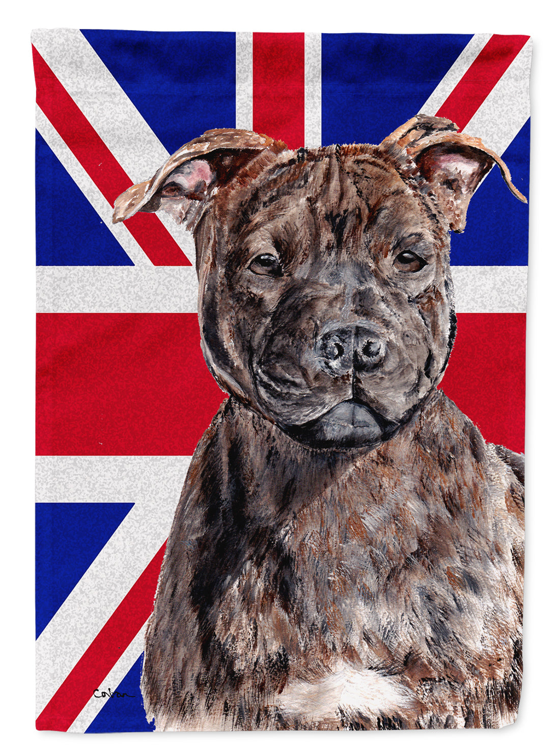 Caroline's Treasures Staffordshire Bull Terrier Staffie with English Union Jack British Flag Garden Flag – Decorative Outdoor Yard Flag SC9882GF