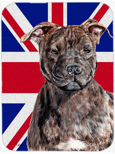 Staffordshire Bull Terrier Staffie with English Union Jack British Flag Glass Cutting Board Large Size SC9882LCB by Caroline&#39;s Treasures