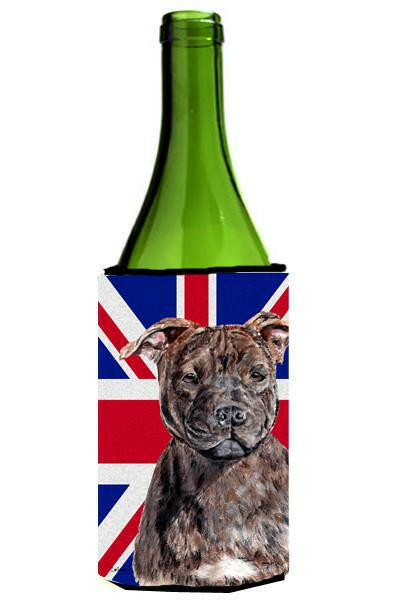 Staffordshire Bull Terrier Staffie with English Union Jack British Flag Wine Bottle Beverage Insulator Hugger SC9882LITERK by Caroline&#39;s Treasures