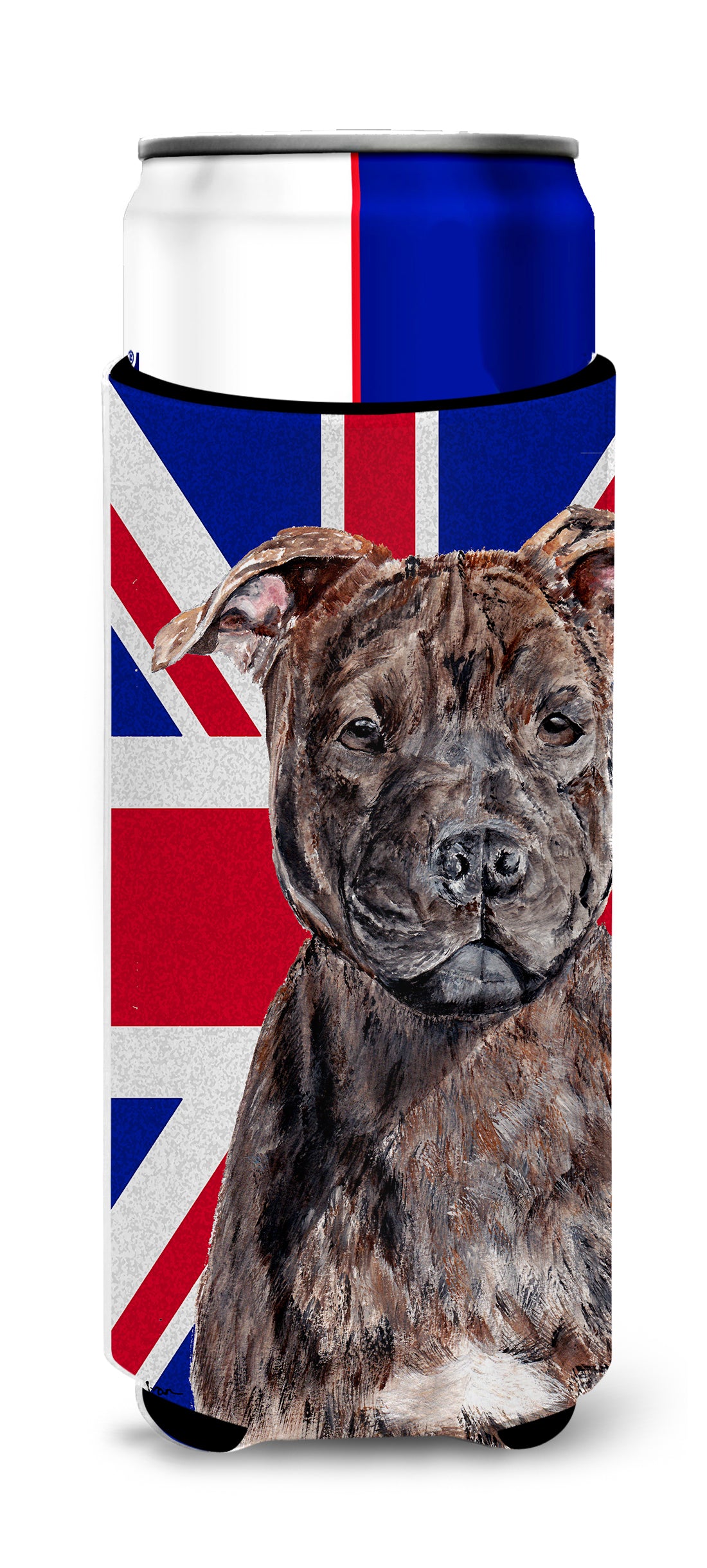 Staffordshire Bull Terrier Staffie with English Union Jack British Flag Ultra Beverage Insulators for slim cans SC9882MUK.