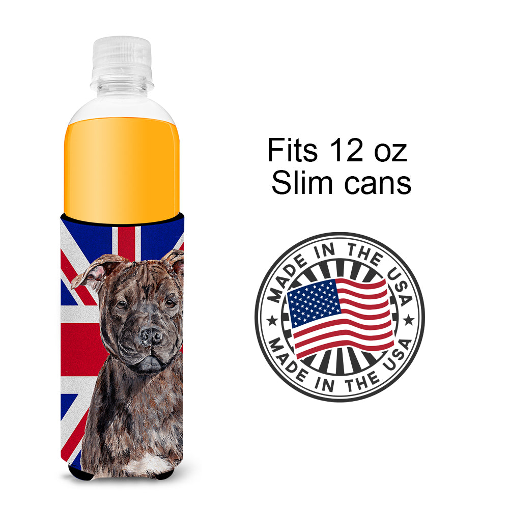 Staffordshire Bull Terrier Staffie with English Union Jack British Flag Ultra Beverage Insulators for slim cans SC9882MUK.