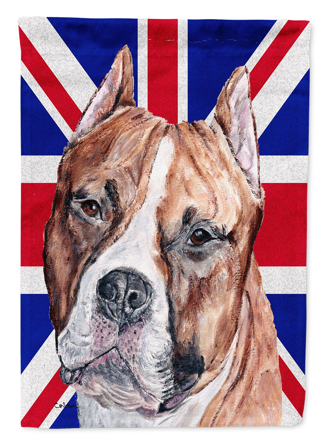 Staffordshire Bull Terrier Staffie with English Union Jack British Flag Flag Canvas House Size SC9883CHF