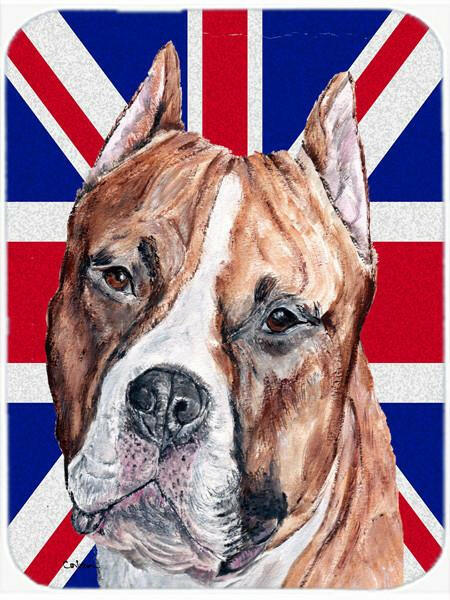 Staffordshire Bull Terrier Staffie with English Union Jack British Flag Glass Cutting Board Large Size SC9883LCB by Caroline's Treasures